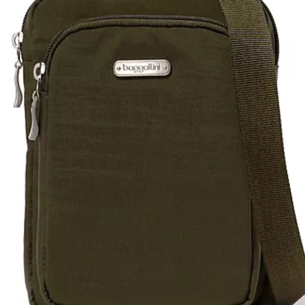 Baggallini Green Crossbody Bag with Textured Fabric, Silver Zippers, LIKE NEW